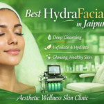 Green themed HydraFacial treatment being performed at an aesthetic wellness skin clinic in Jaipur, showing deep cleansing and hydration for glowing, healthy skin.